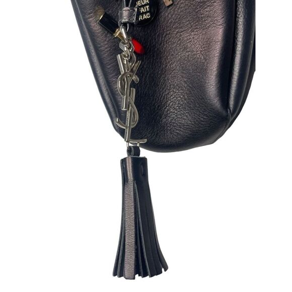SAINT LAURENT MONOGRAM EMBELLISHED BLACK LEATHER MINI BUCKET BAG - Picture 4 of 5